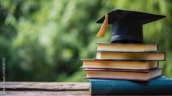 Obraz impactful image of a graduation cap perched on top of a stack of books, symbolizing academic success and learning achievement