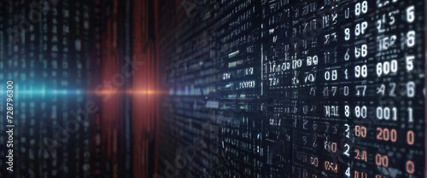 Fototapeta An abstract digital background with binary code and AI algorithms running in the background
