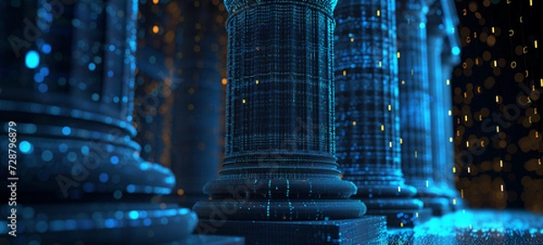 Fototapeta In a pixelated agora, decentralized pillars of knowledge emerge, each inscribed with cryptographic wisdom