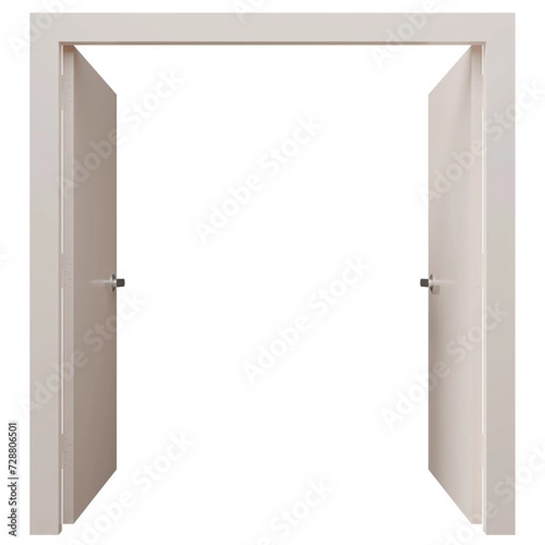 Obraz 3d illustration of open white rectangle double doors isolated.