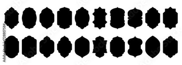Obraz Shape Islamic door and window silhouette Arabic arch. Collection of patterns in oriental style. Frames in Arabian Muslim design for Ramadan Kareem. Vector mosque gate shape isolated on white