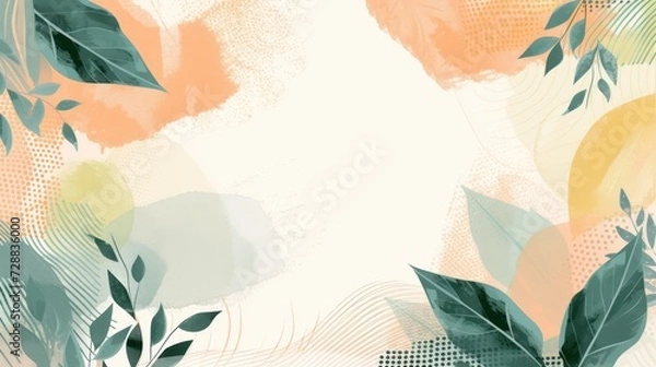 Fototapeta A beautiful boho illustration background adorned with floral and nature decorations in soft pastel colors. 2d vector illustration style.