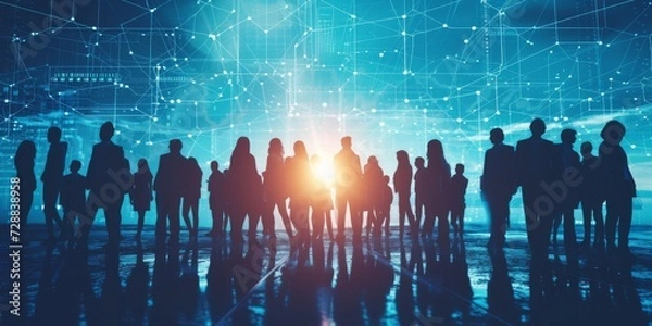 Obraz Digital Transformation Concept with a Multinational Group of People Integrated with Technological Graphics