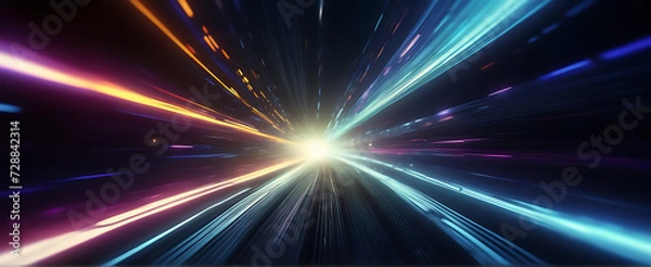 Fototapeta Lightspeed, hyperspace, space warp background. Colorful streaks of light gathering towards the event horizon.