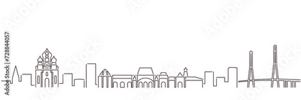 Fototapeta Vladivostok Dark Line Simple Minimalist Skyline With White Background