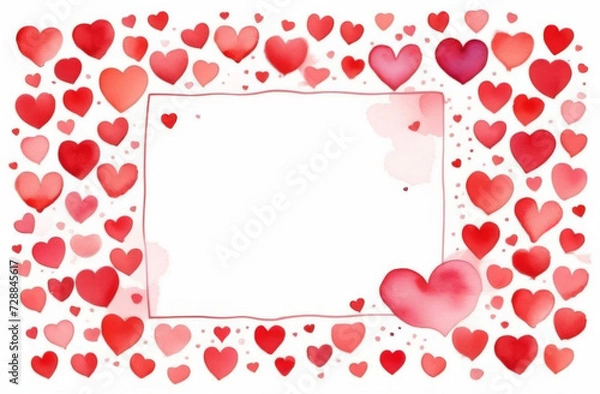Fototapeta White frame with red hearts around the edges valentine day greeting card.