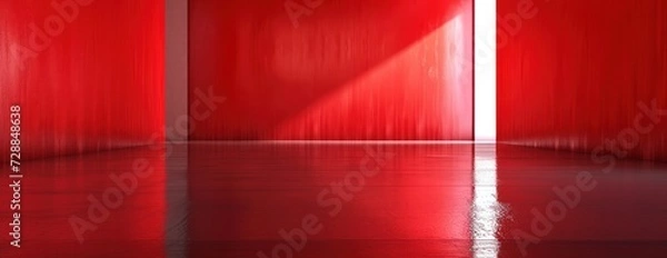 Fototapeta Red-Walled Room With White Floor