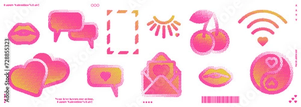 Obraz Halftone 8 bit inspired valentine elements.