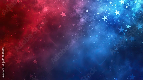 Obraz smokey USA background with stars and red and blue gradient with copy space for independence, veterans, memorial day and other events - AI Generated Abstract Art