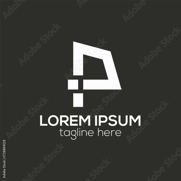 Fototapeta P alphabet abstract letter gradient color logo design concept isolated vector template illustration