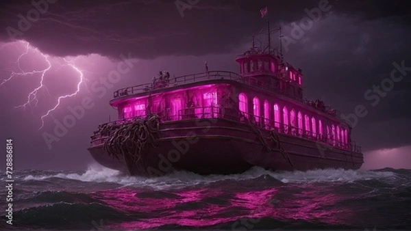 Obraz Purple boat being struck by a lightning