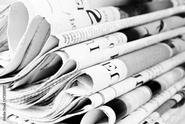 Obraz Pile of old newspapers, selective focus