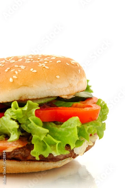 Fototapeta big hamburger side view isolated