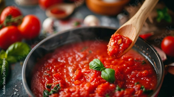 Obraz Making Traditional Italian Delicious Tomato Sauce "Passata" 