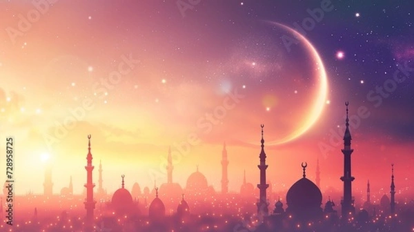 Obraz ramadan backgrounds  islamic with mousque shilloutte