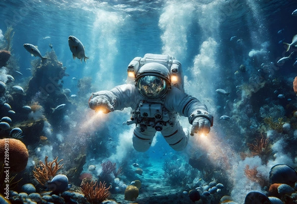 Fototapeta an astronaut exploring an underwater world