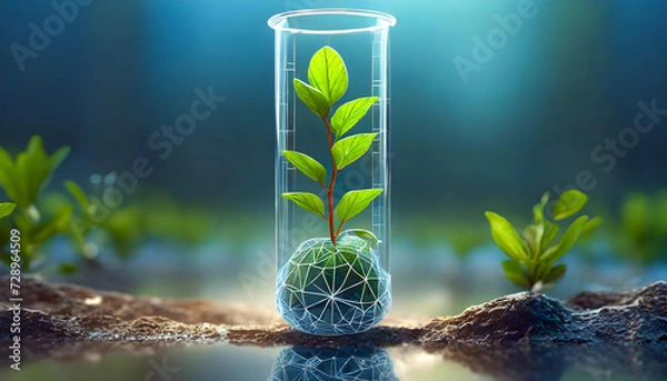 Fototapeta Green Sapling in Biotechnology Lab Experiment