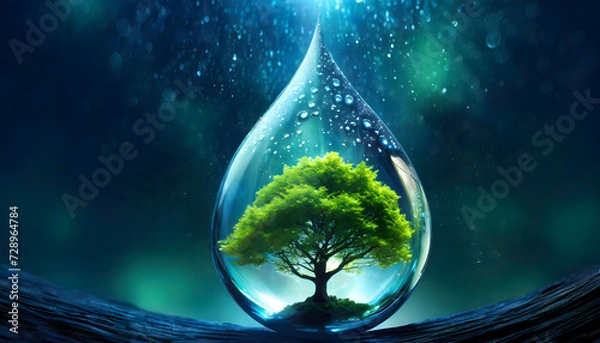 Fototapeta Nurtured Beauty Valuable Tree Growth in Water Droplet - Biotechnology Elixir