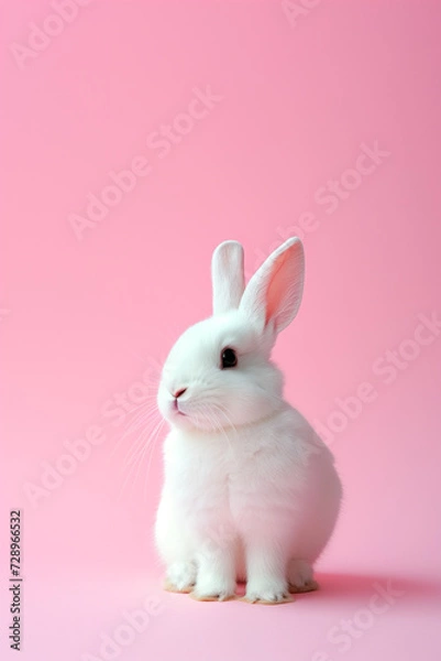 Obraz Cute white rabbit on pastel background with copy space for text