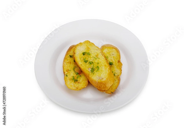 Obraz Garlic bread in white plate on white background