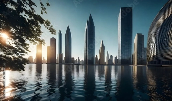 Obraz city skyline at sunset