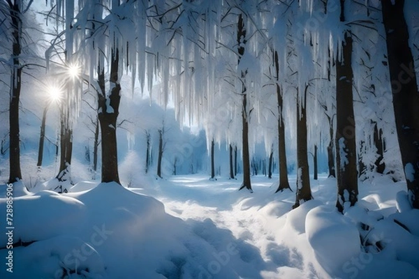 Fototapeta landscape with trees and snow