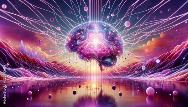 Obraz Abstract Psychic Waves: Convolutional Neural Network in Surreal Landscape