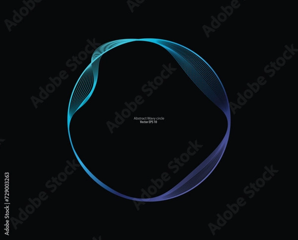 Fototapeta Abstract circle round frame by lines wavy flowing blue green gradient isolated on black background. Vector in concept modern, technology, science, music.