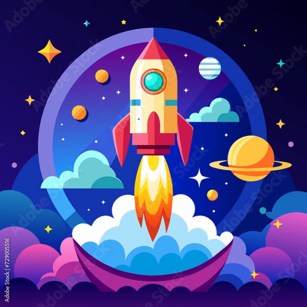 Fototapeta rocket missile space rocket starship space galaxy planet universe cosmos world vector future stars eternity