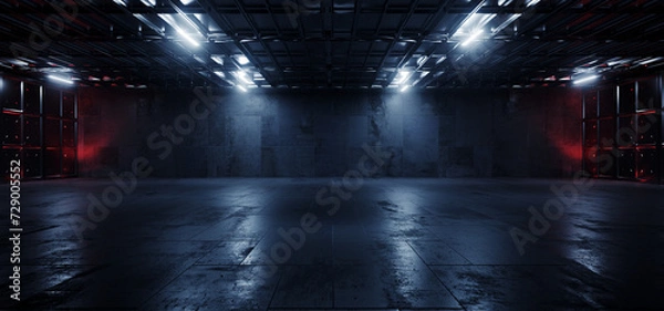Obraz Sci fi grunge cement asfalt podziemny magazynowy korytarz korytarza garaż piwnica obce metalowe płyty wystawowe realistyczne renderowanie ciemnego pokoju