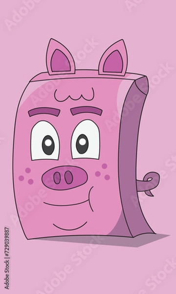 Fototapeta pig mascot box shape, cube smiling in a good mood, cheerful pink color.