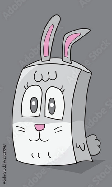 Fototapeta rabbit mascot box shape, cube smiling in a good mood, cheerful grey color.