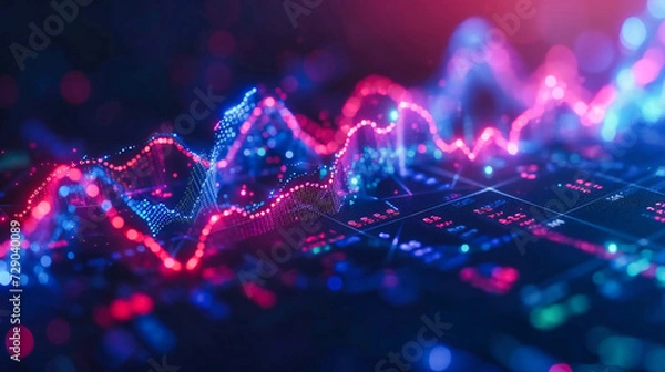 Obraz Digital abstract background with blue waves and futuristic elements, perfect for technology, science, and modern business themes