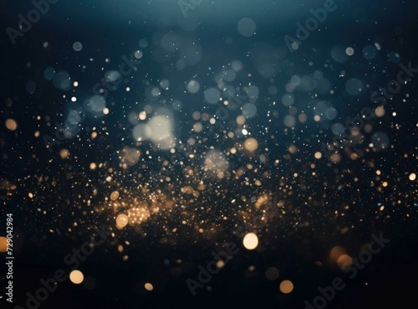 Fototapeta Golden glittering lights on a black background. Generative AI.