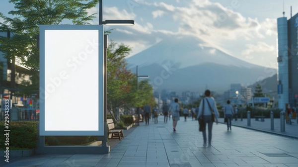 Fototapeta Mountain Fuji with blank space board for service and product advertisement.