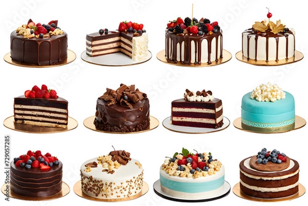 Fototapeta set of cakes isolated on white