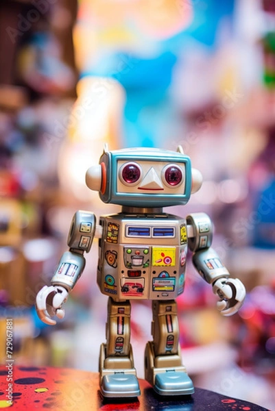 Fototapeta Nostalgic Cute Robot Character Design - made with Generative AI