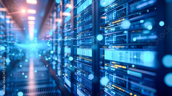 Fototapeta Data Center with Server Racks, Technology and Networking Concept, Modern Digital Infrastructure