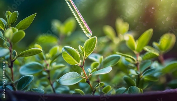 Fototapeta Leap into the Future Biotechnology Experiment Droplets Nurturing Innovative Plant Varieties with Remarkable Growth