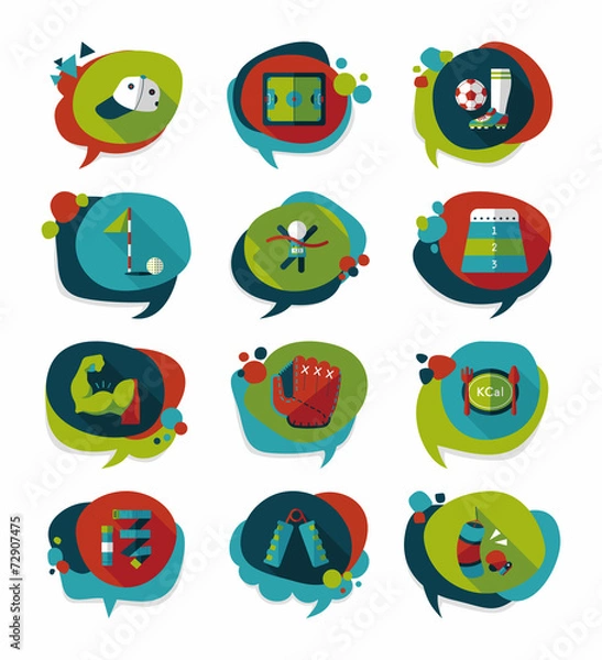 Fototapeta Sport speech bubble flat banner design background set, eps10