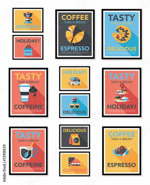 Fototapeta Coffee poster flat banner design flat background set, eps10