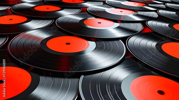 Fototapeta Retro vinyl record on a turntable, symbolizing classic music and audio technology in a vintage and nostalgic entertainment setting
