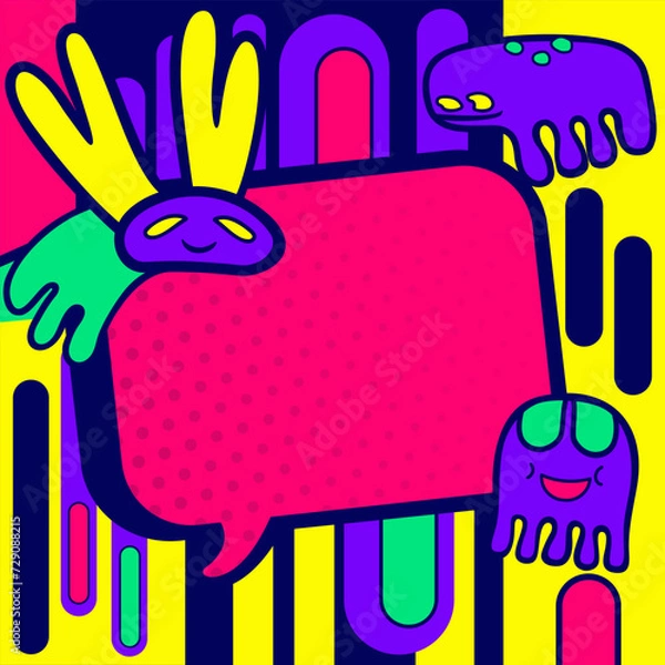 Fototapeta crazy abstract comic characters elements and shapes bright colors