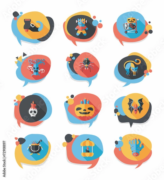 Fototapeta Halloween bubble speech banner design flat background set, eps10