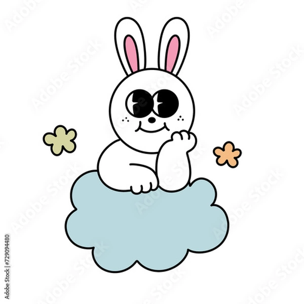 Obraz bunny Groovy hippie Happy Easter egg retro cartoon clipart