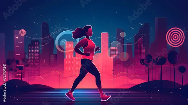 Fototapeta Exercise,runnung with digital technology or gadget system progarm.smart lifestyle with healthy concepts. generative AI.