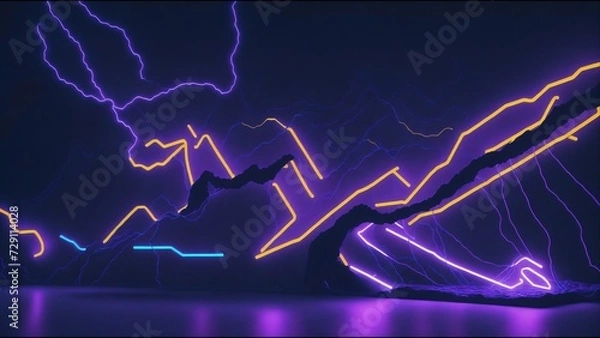 Fototapeta Illustration of abstract lights background with yellow neon light on the surface - AI-generated