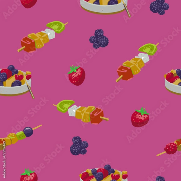 Obraz illustration seamless pattern summer fruit salad
