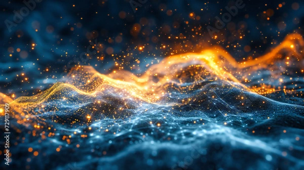 Obraz Abstract cosmic background with glowing light and particle textures, representing a dynamic and colorful space or galaxy scene