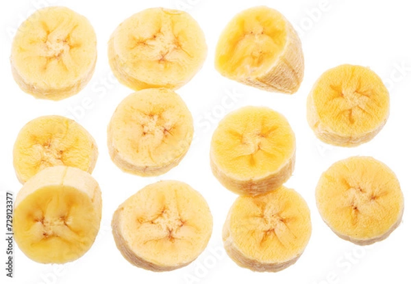 Obraz Collection of peeled baby banana slices on white background. File contains clipping paths.